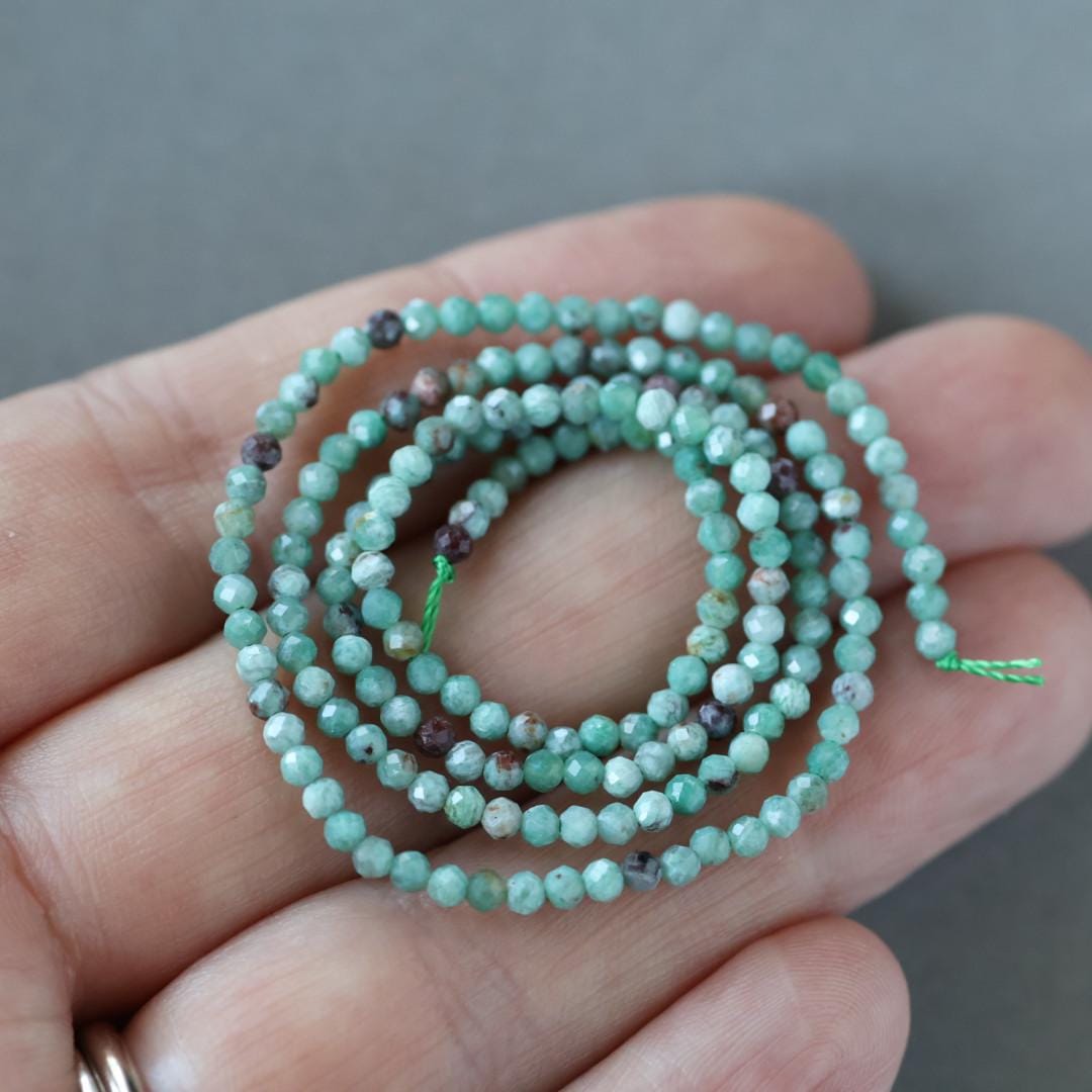 2mm Chrysocolla (Fynchenite) Beads – Tiny Faceted Round Natural Gemstone 15" Strand