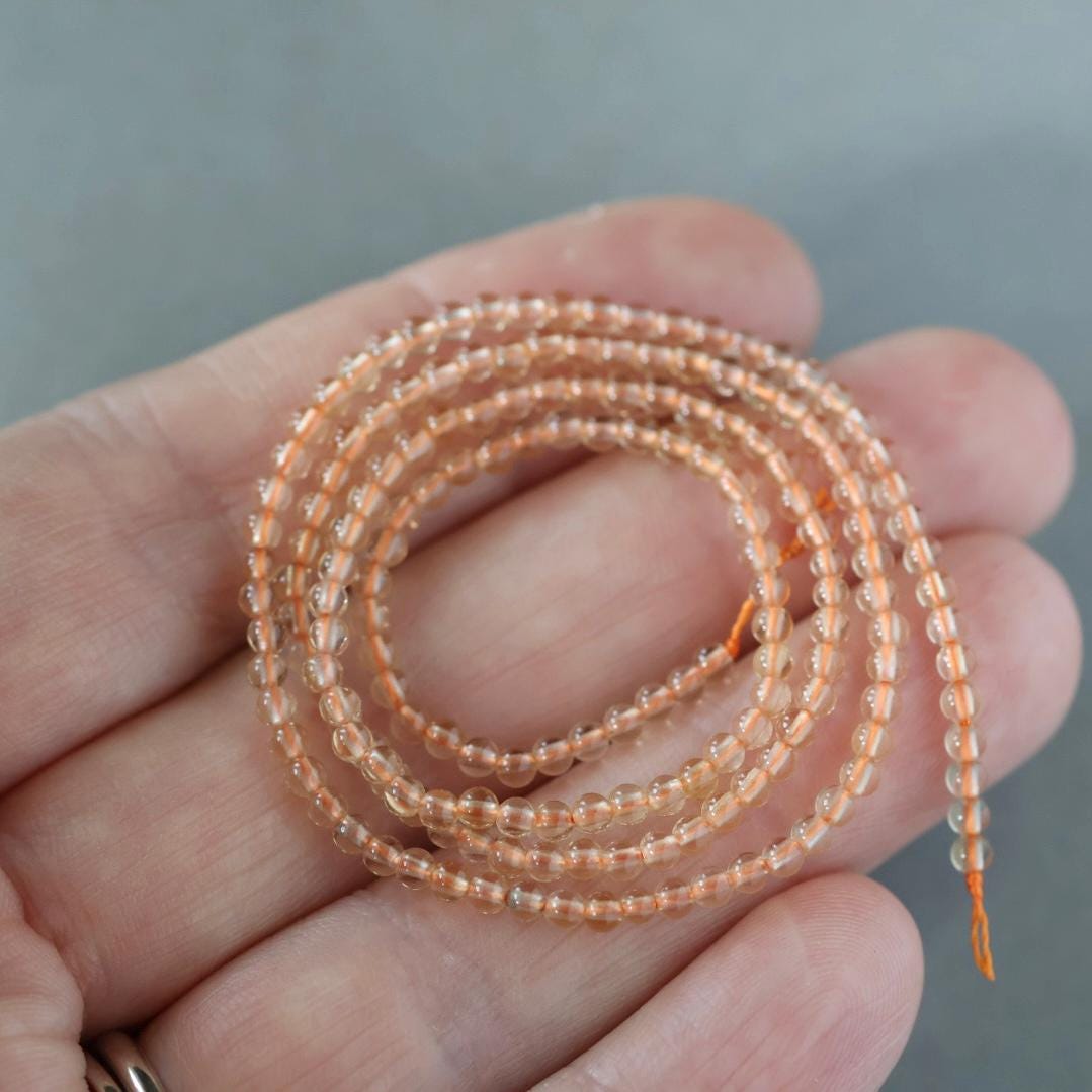 2mm Citrine Beads – Tiny Smooth Round Natural Gemstone 15" Strand