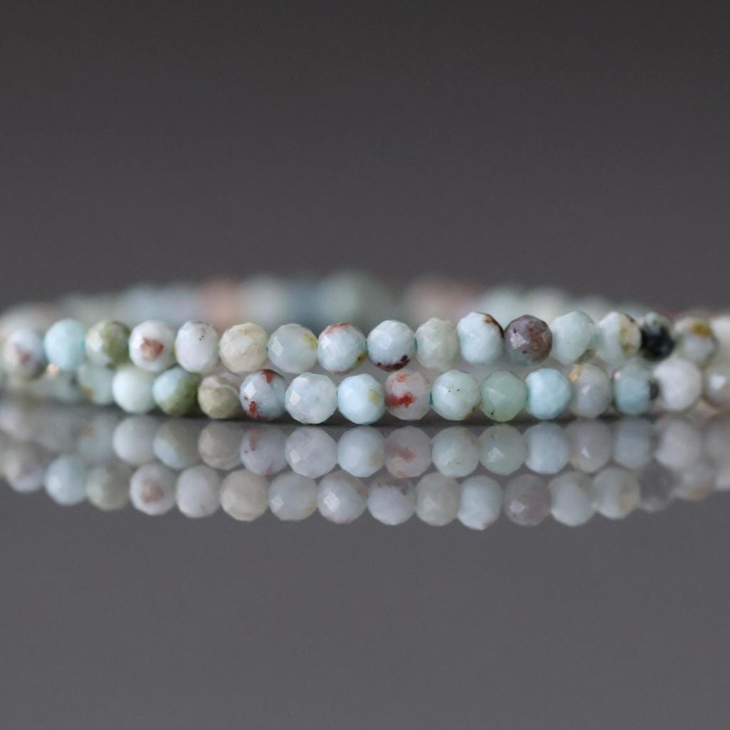 2mm Dominican Larimar Beads – Tiny Faceted Round Natural Gemstone 15" Strand