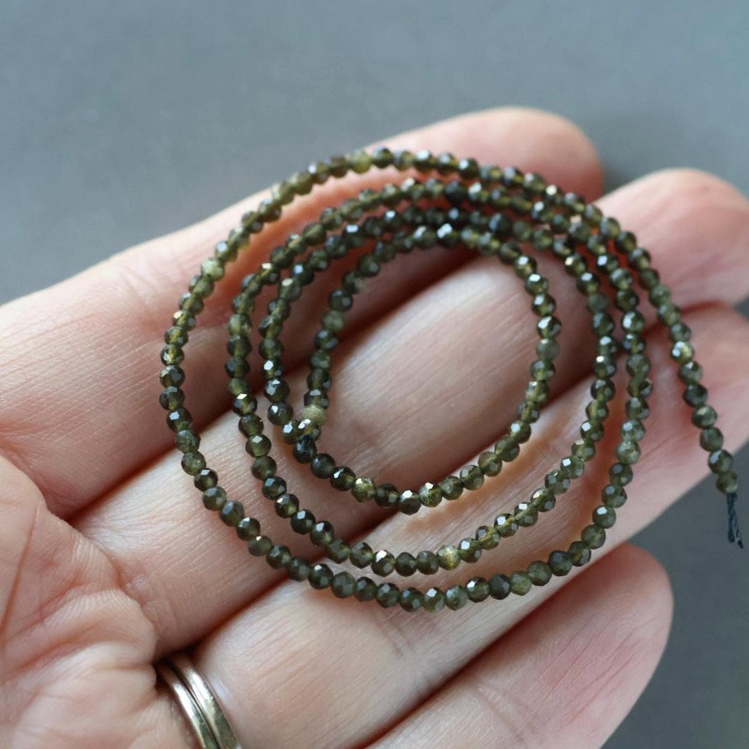 2mm Golden Obsidian Beads – Tiny Faceted Round Natural Gemstone 15" Strand