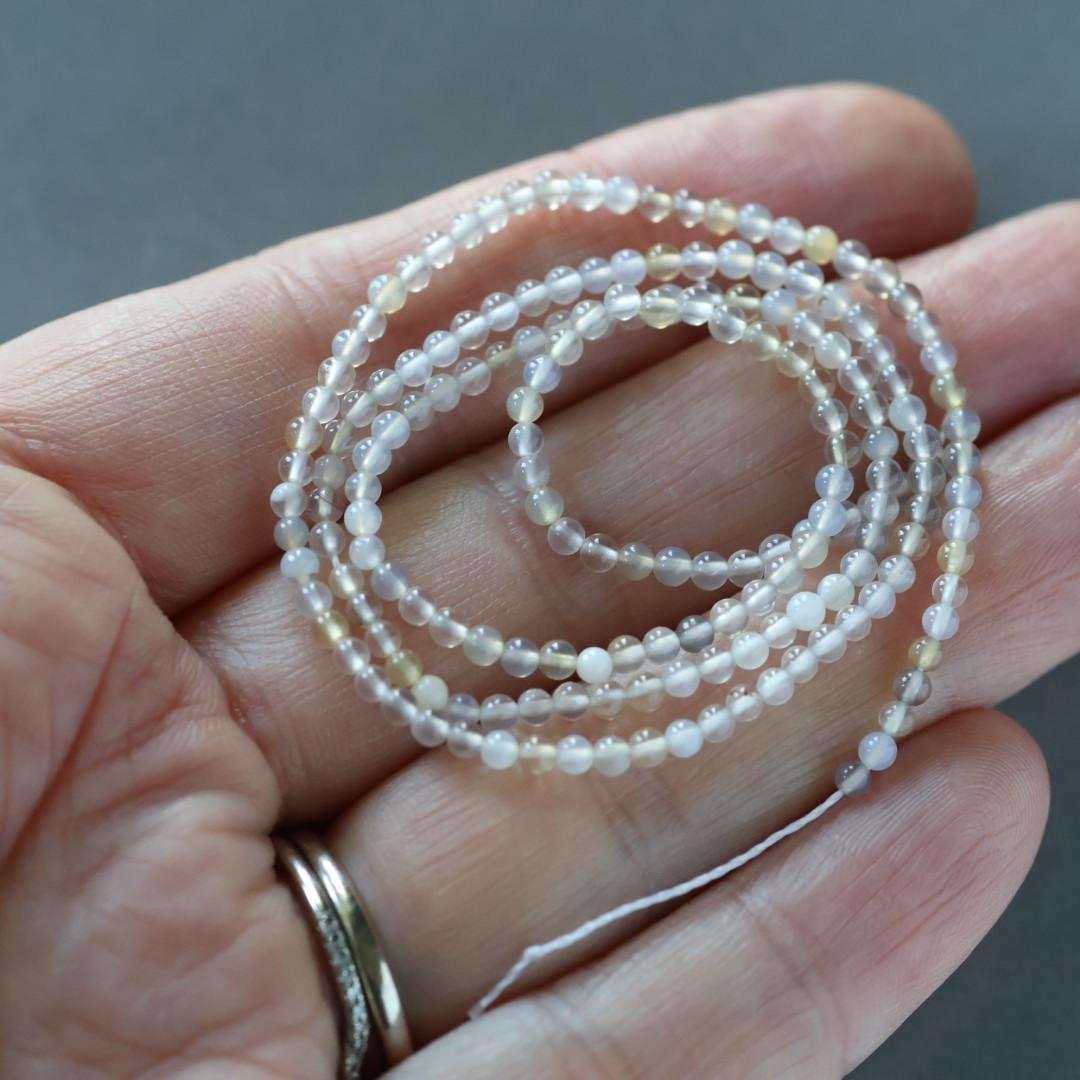2mm Gray Agate Beads – Tiny Smooth Round Natural Gemstone 15" Strand