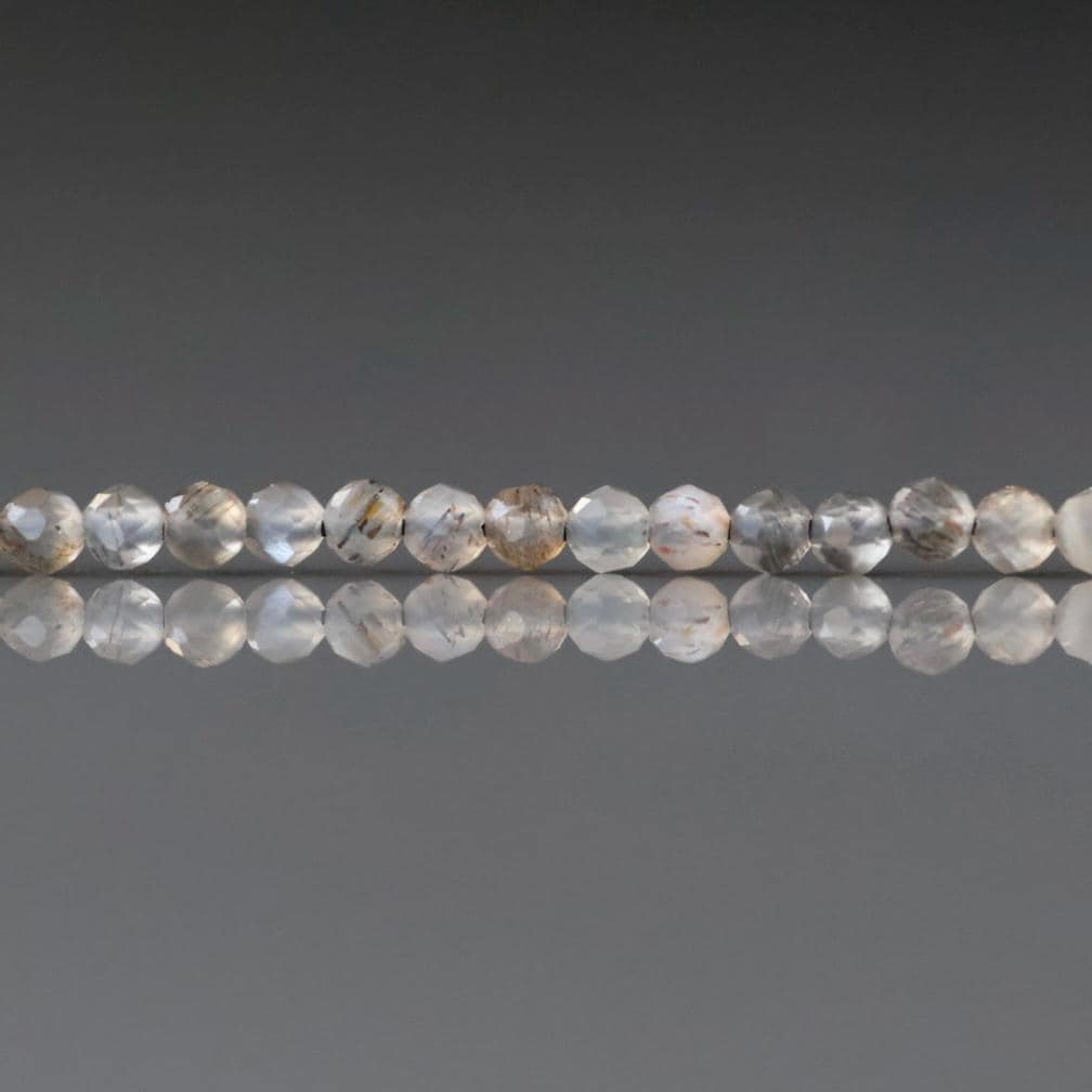2mm Gray Sunstone Beads – Tiny Faceted Round Natural Gemstone 15" Strand