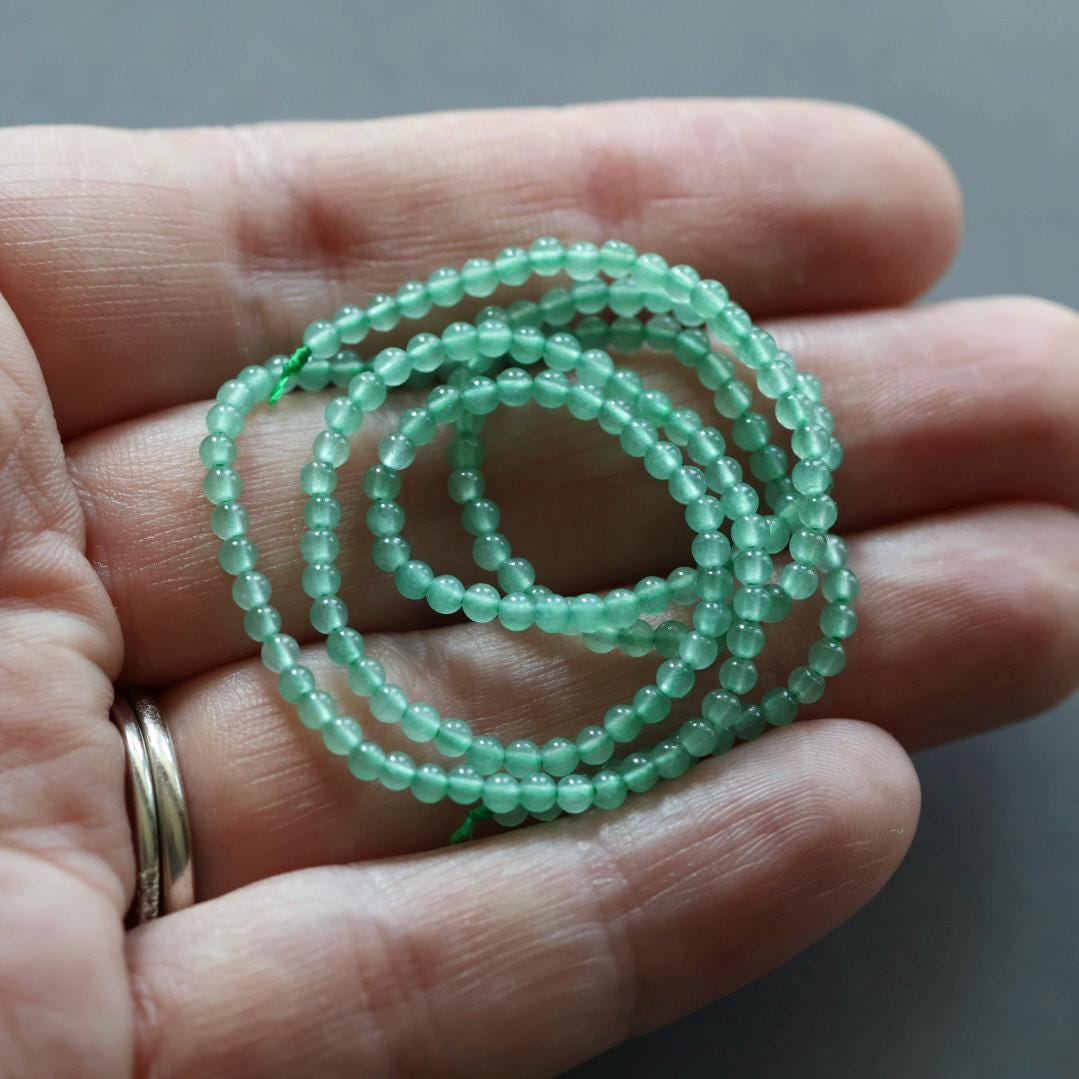 2mm Green Aventurine Beads – Tiny Smooth Round Natural Gemstone 15" Strand