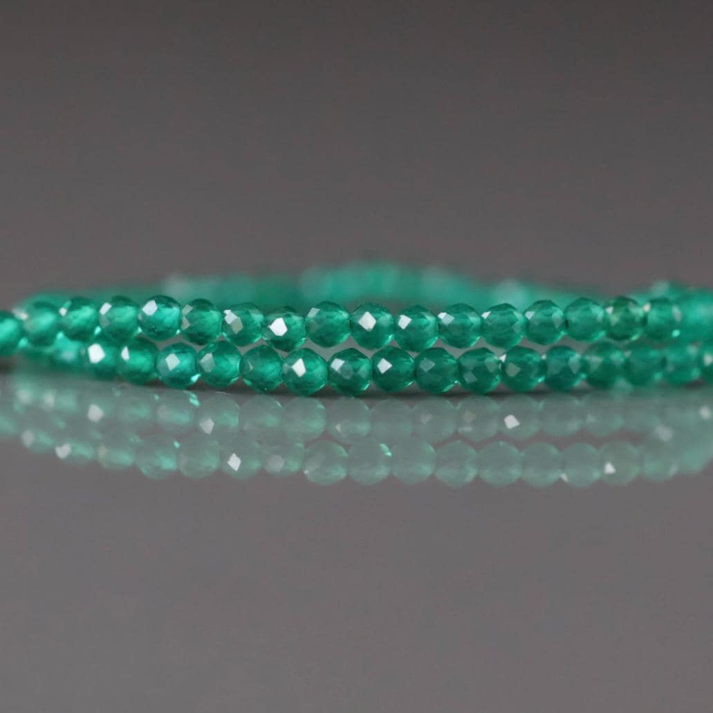 2mm Green Onyx Beads - Tiny Faceted Round Natural Gemstone 13" Strand