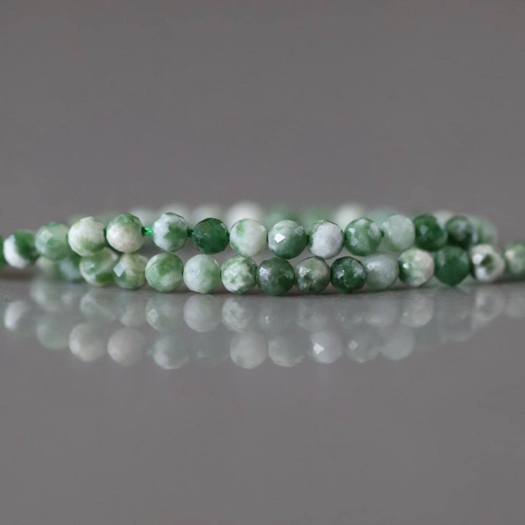 2mm Green Spot Jasper Beads – Tiny Faceted Round Natural Gemstone 15" Strand