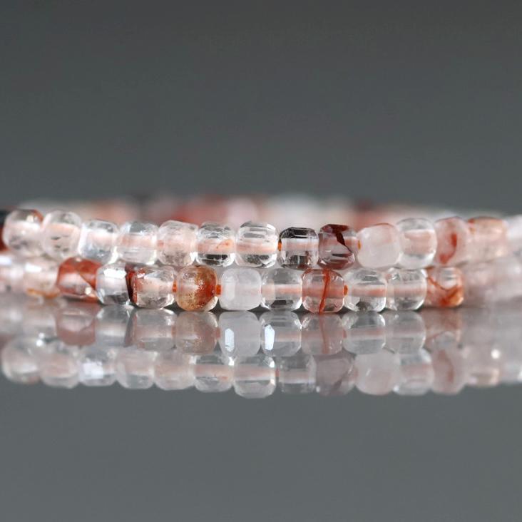 2mm Hematoid Quartz Cube Beads – Tiny Faceted Cube Natural Gemstone 15" Strand