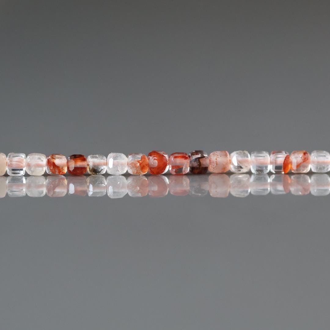 2mm Hematoid Quartz Cube Beads – Tiny Faceted Cube Natural Gemstone 15" Strand