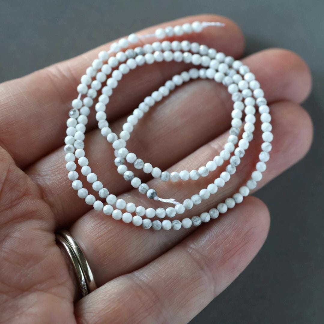 2mm Howlite Beads – Tiny Faceted Round Natural Gemstone 15" Strand