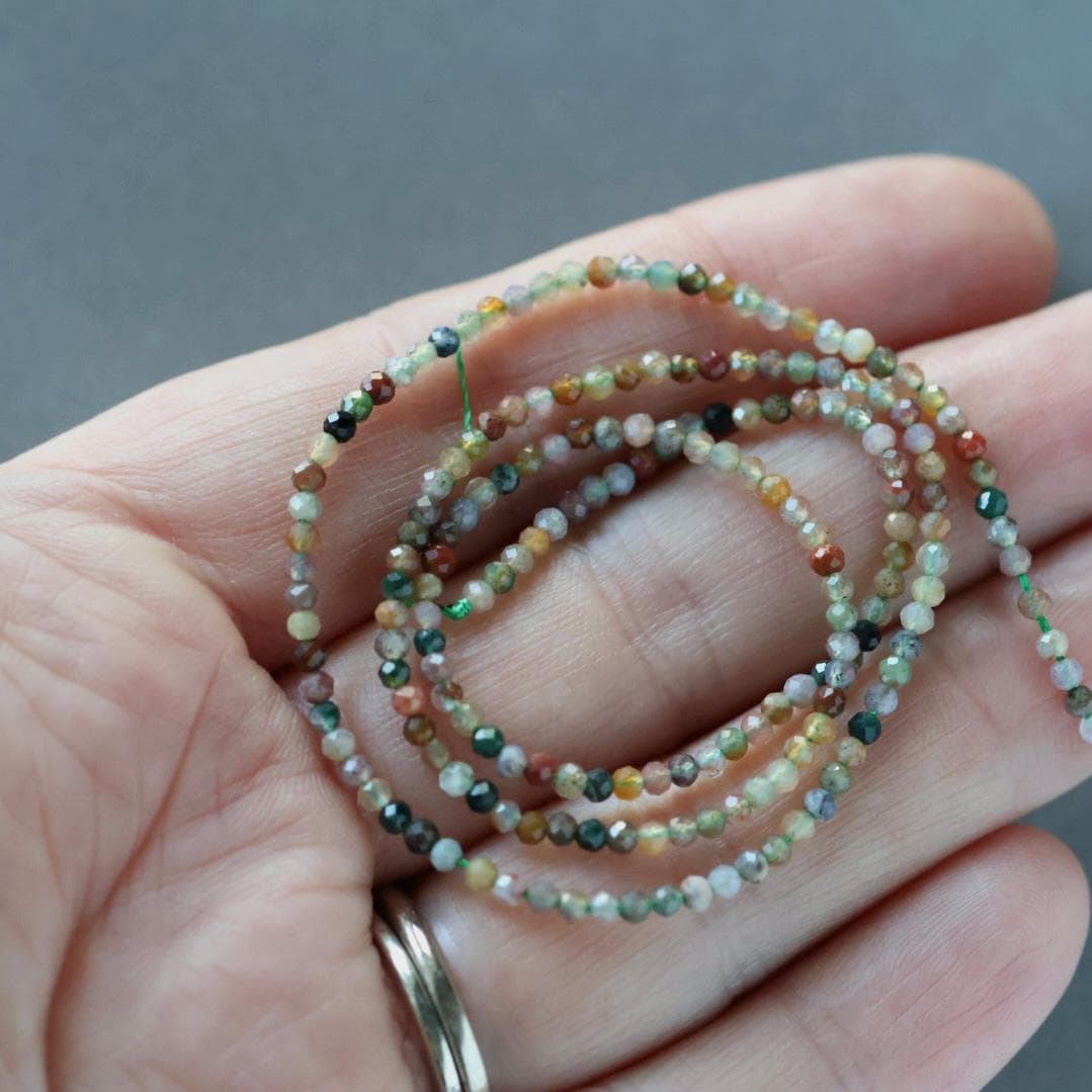 2mm Indian Agate Beads - Tiny Faceted Round Natural Gemstone 15" Strand