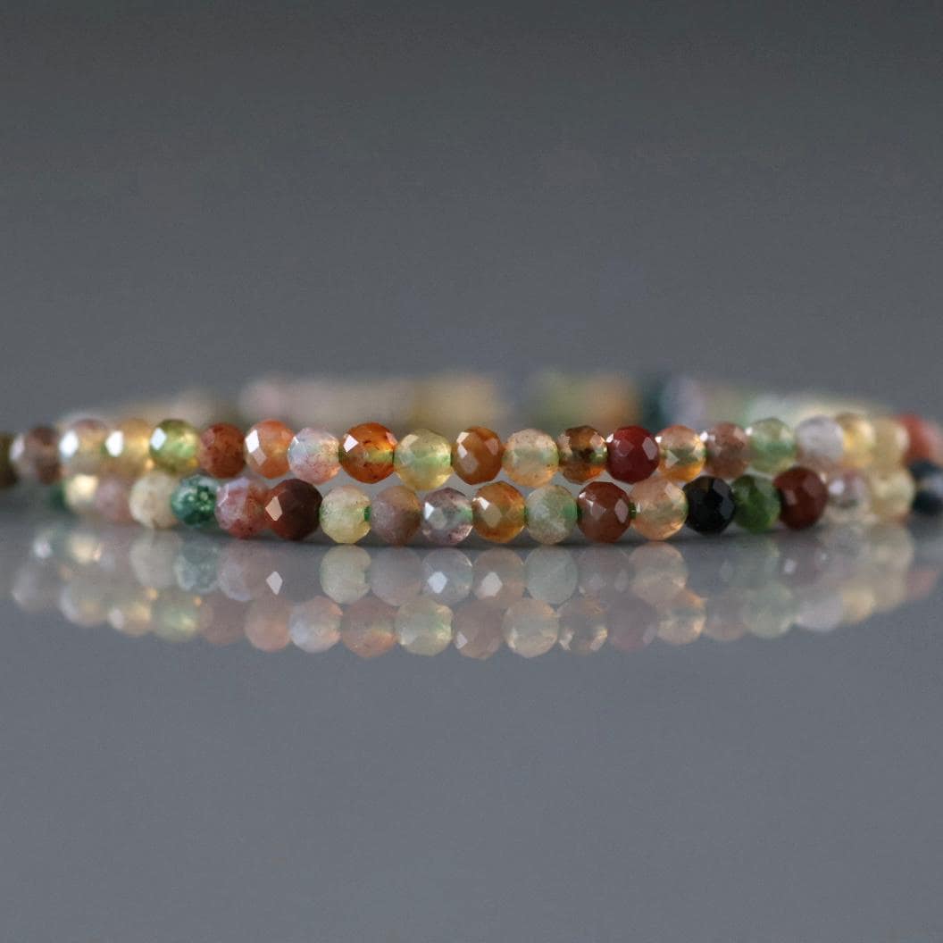 2mm Indian Agate Beads - Tiny Faceted Round Natural Gemstone 15" Strand