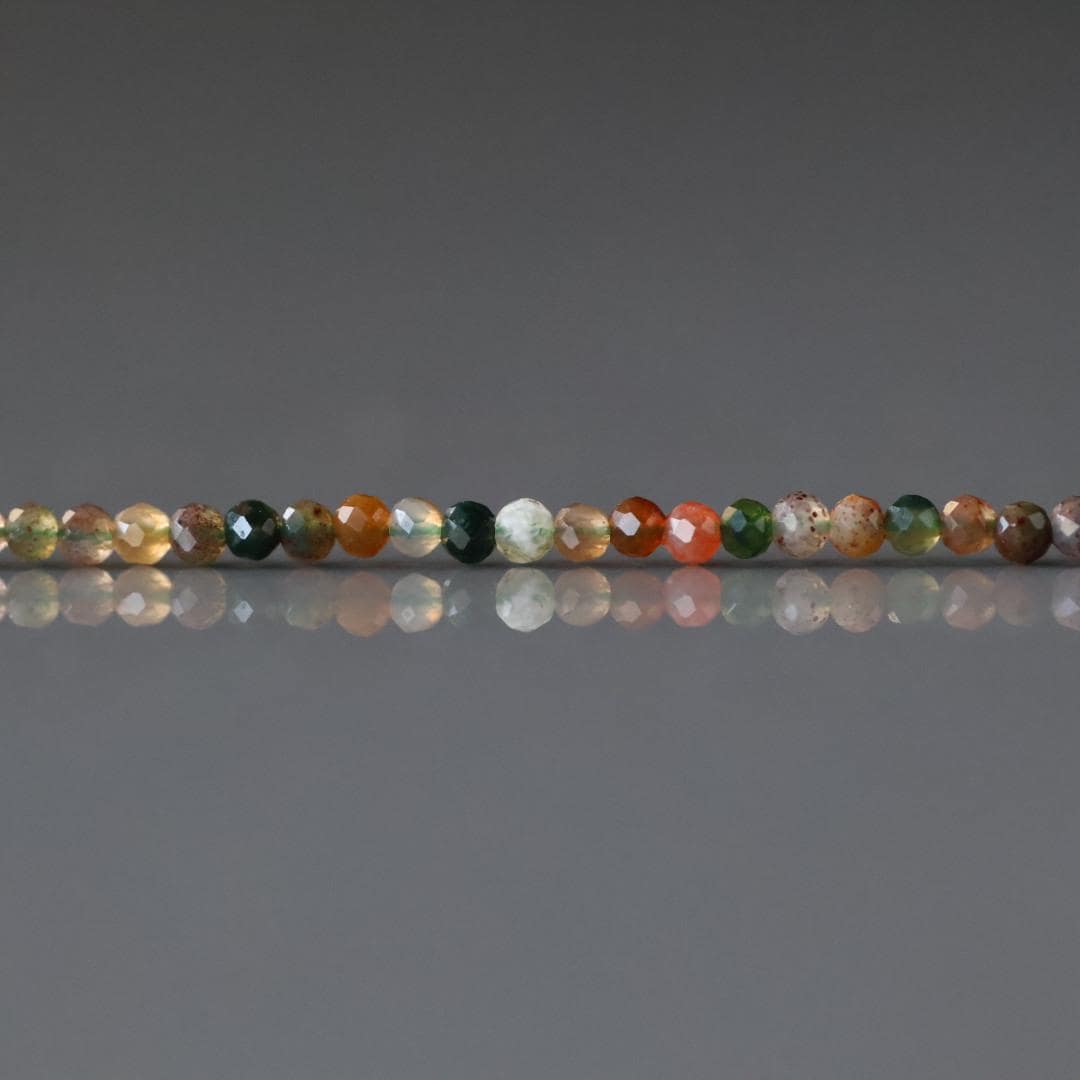 2mm Indian Agate Beads - Tiny Faceted Round Natural Gemstone 15" Strand