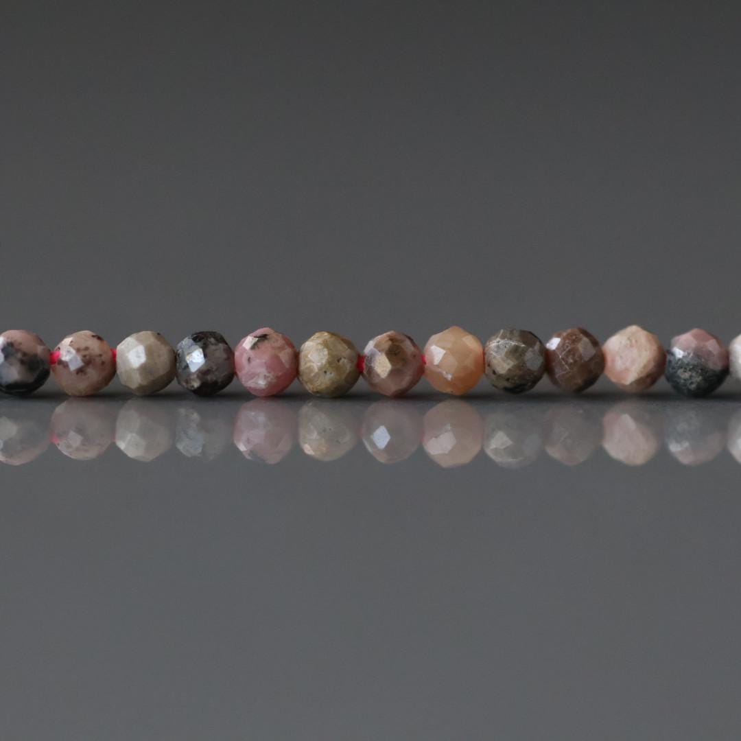 2mm Lace Rhodonite Beads - Tiny Faceted Round Natural Gemstone 15" Strand