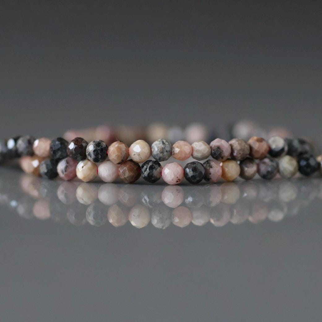 2mm Lace Rhodonite Beads - Tiny Faceted Round Natural Gemstone 15" Strand