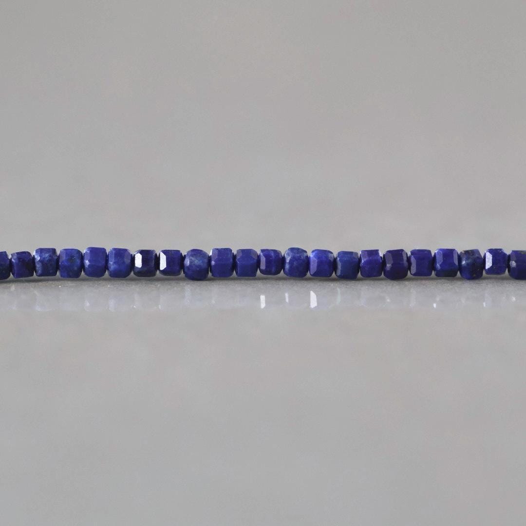 2mm Lapis Lazuli Beads – Tiny Faceted Cube Natural Gemstone 15" Strand