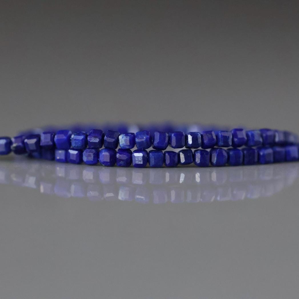 2mm Lapis Lazuli Beads – Tiny Faceted Cube Natural Gemstone 15" Strand