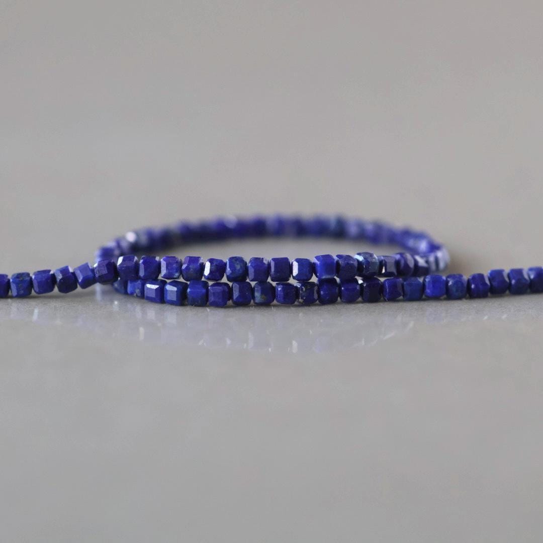 2mm Lapis Lazuli Beads – Tiny Faceted Cube Natural Gemstone 15" Strand