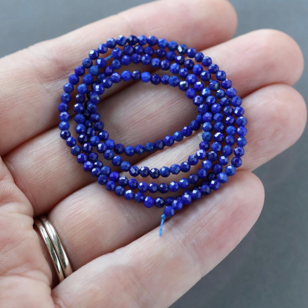 2mm Lapis Lazuli Beads – Tiny Faceted Round Natural Gemstone 15" Strand