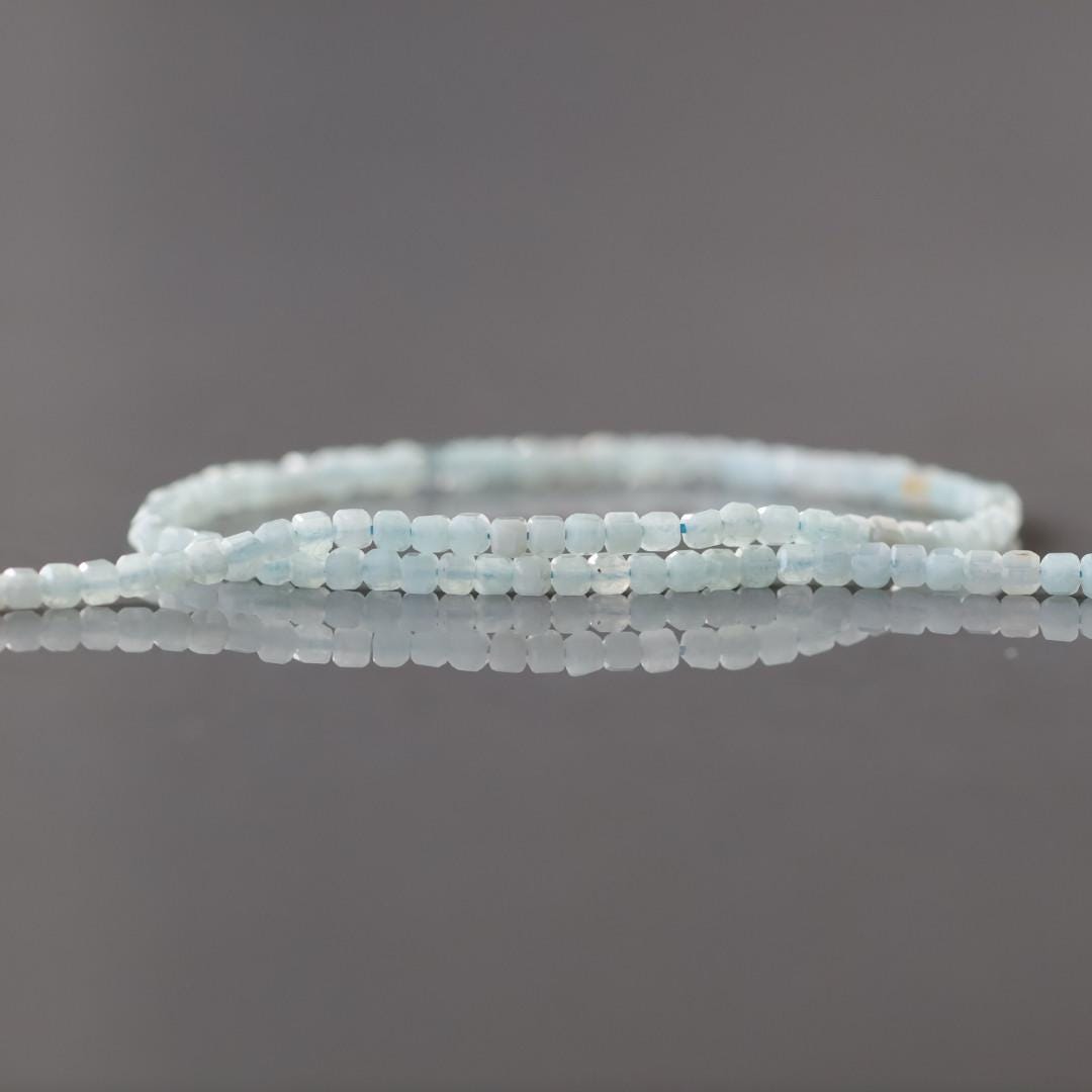 2mm Light Amazonite Beads – Tiny Faceted Cube Natural Gemstone 15" Strand
