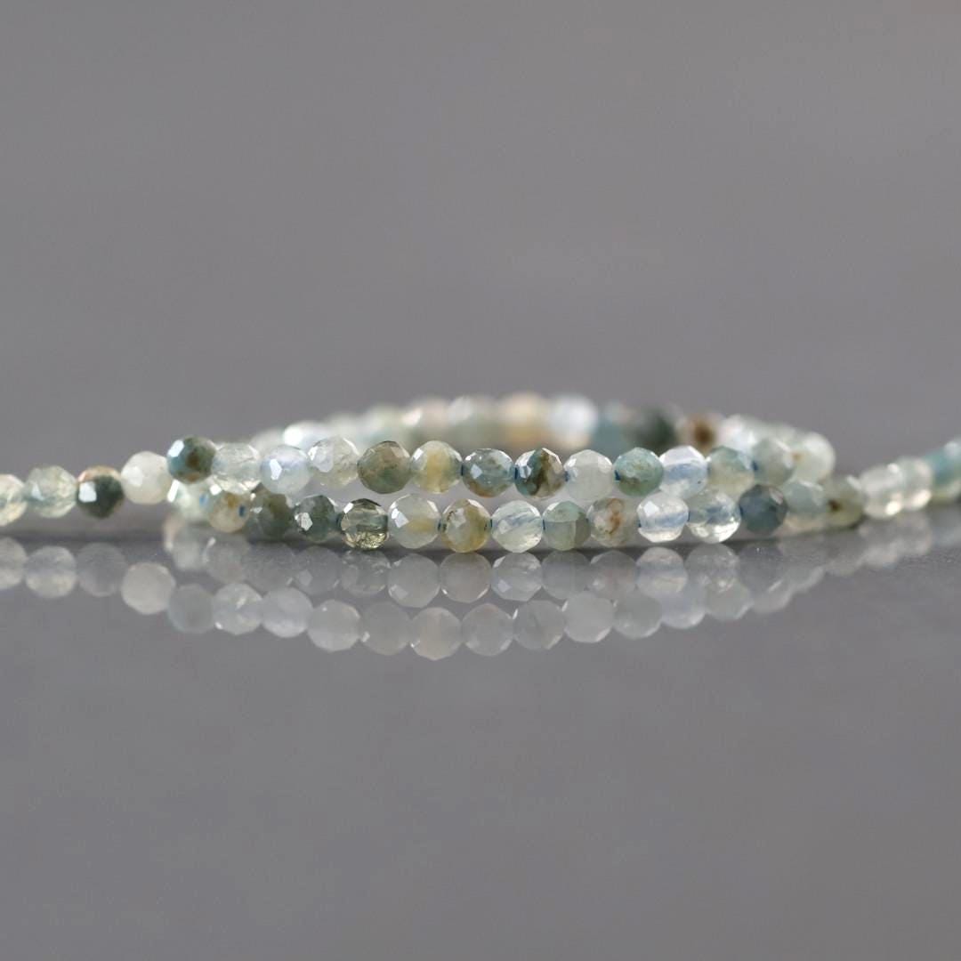 2mm Light Blue Tourmaline Beads – Tiny Faceted Round Natural Gemstone 15" Strand