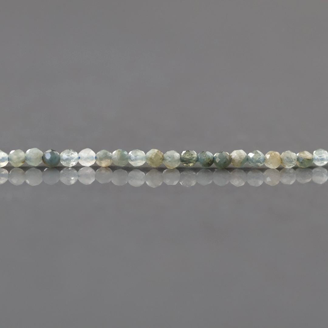 2mm Light Blue Tourmaline Beads – Tiny Faceted Round Natural Gemstone 15" Strand