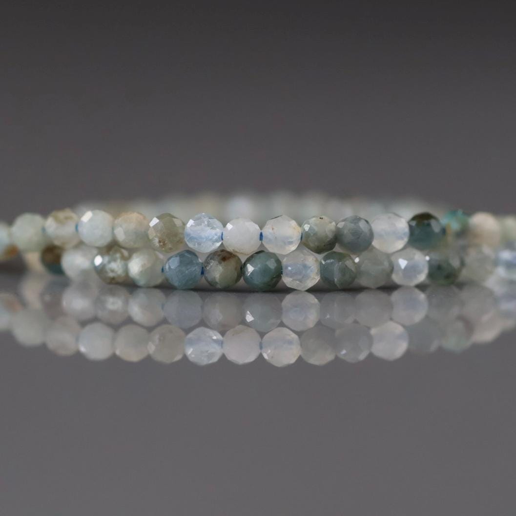 2mm Light Blue Tourmaline Beads – Tiny Faceted Round Natural Gemstone 15" Strand