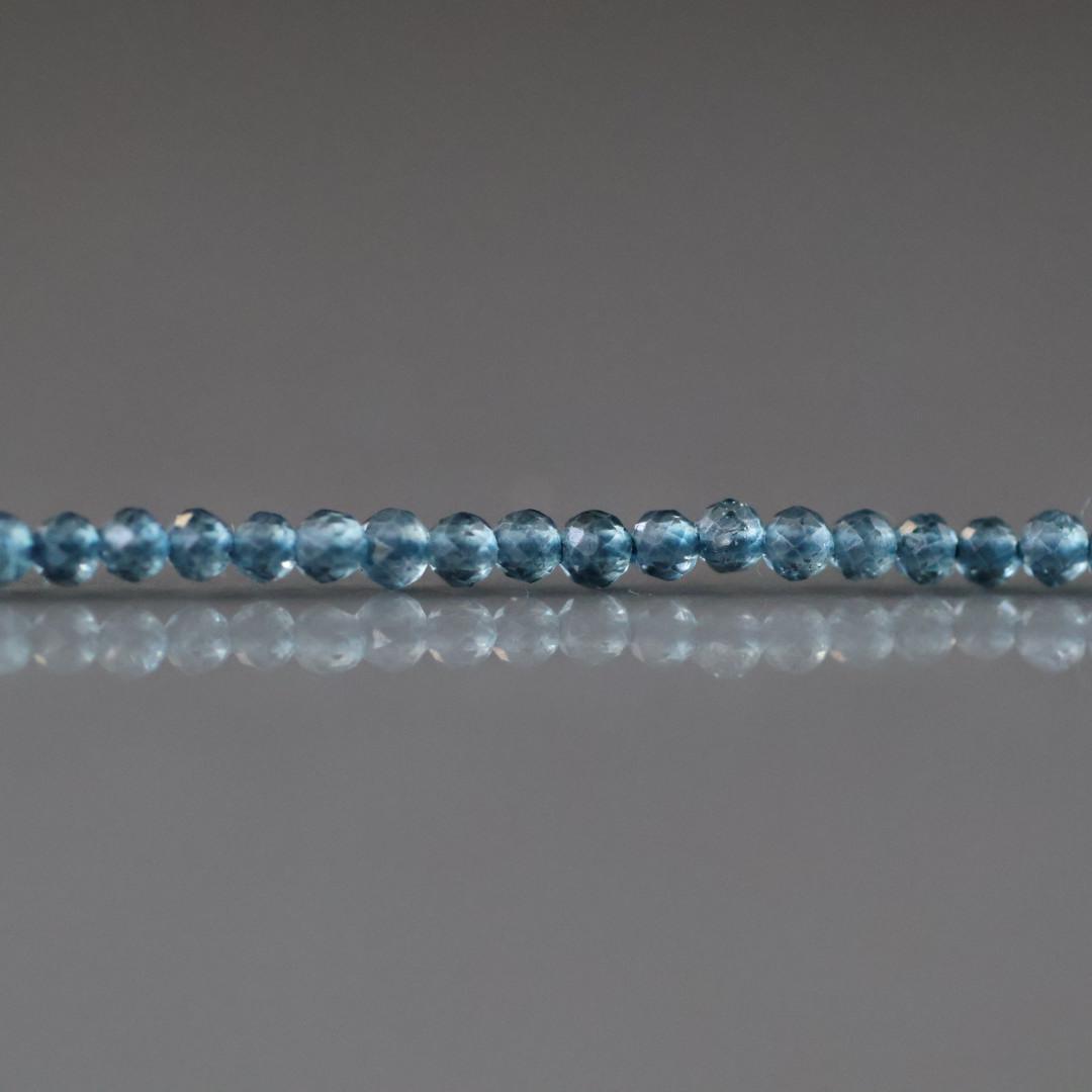 2mm London Blue Topaz Beads – Tiny Faceted Round Natural Gemstone 12" Strand