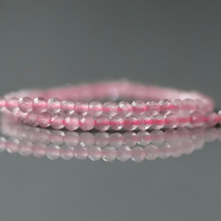 2mm Madagascar Rose Quartz Beads – Tiny Faceted Round Natural Gemstone 15" Strand