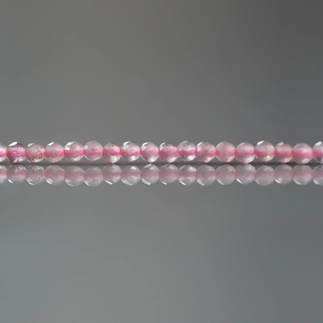 2mm Madagascar Rose Quartz Beads – Tiny Faceted Round Natural Gemstone 15" Strand