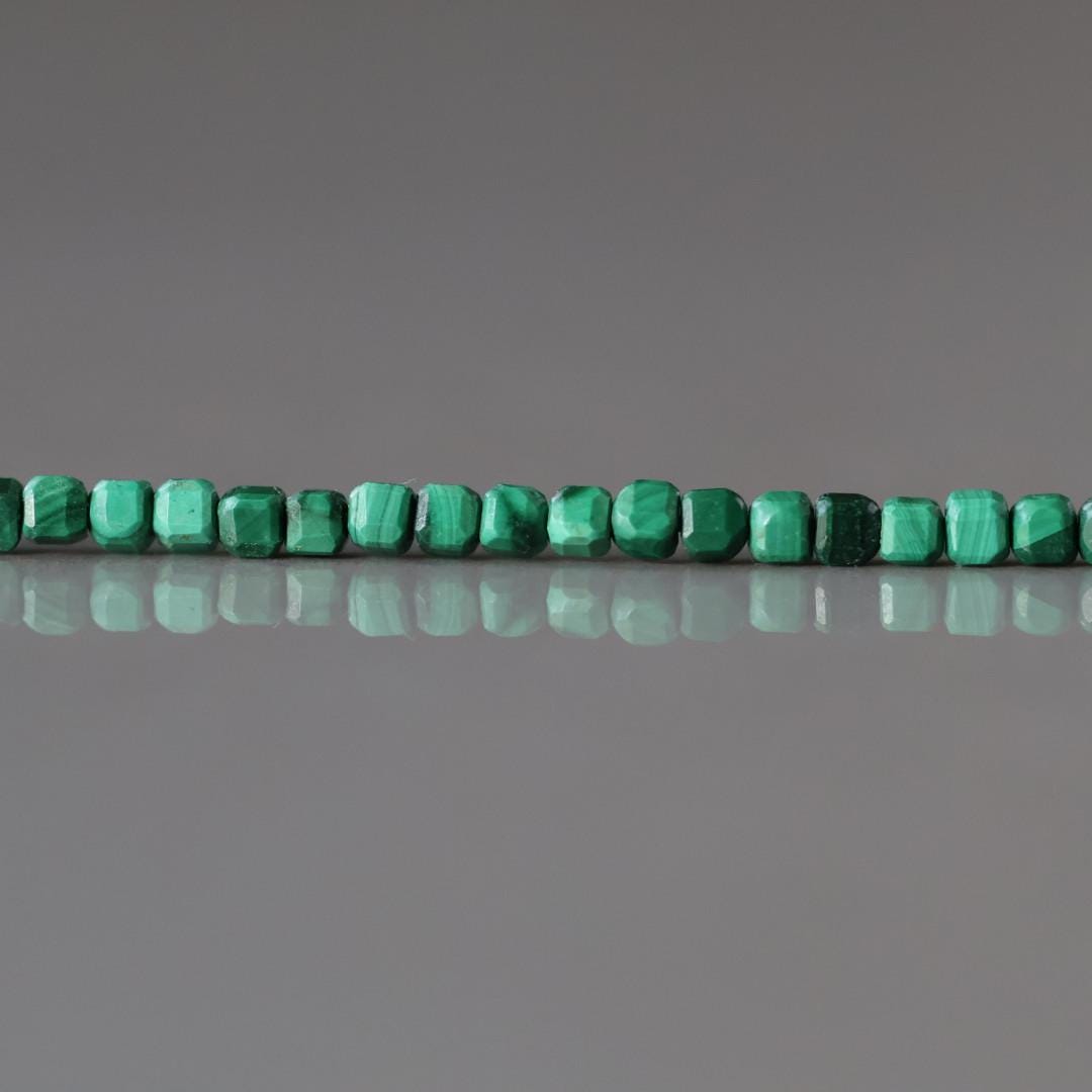2mm Malachite Beads – Tiny Faceted Cube Natural Gemstone 15" Strand