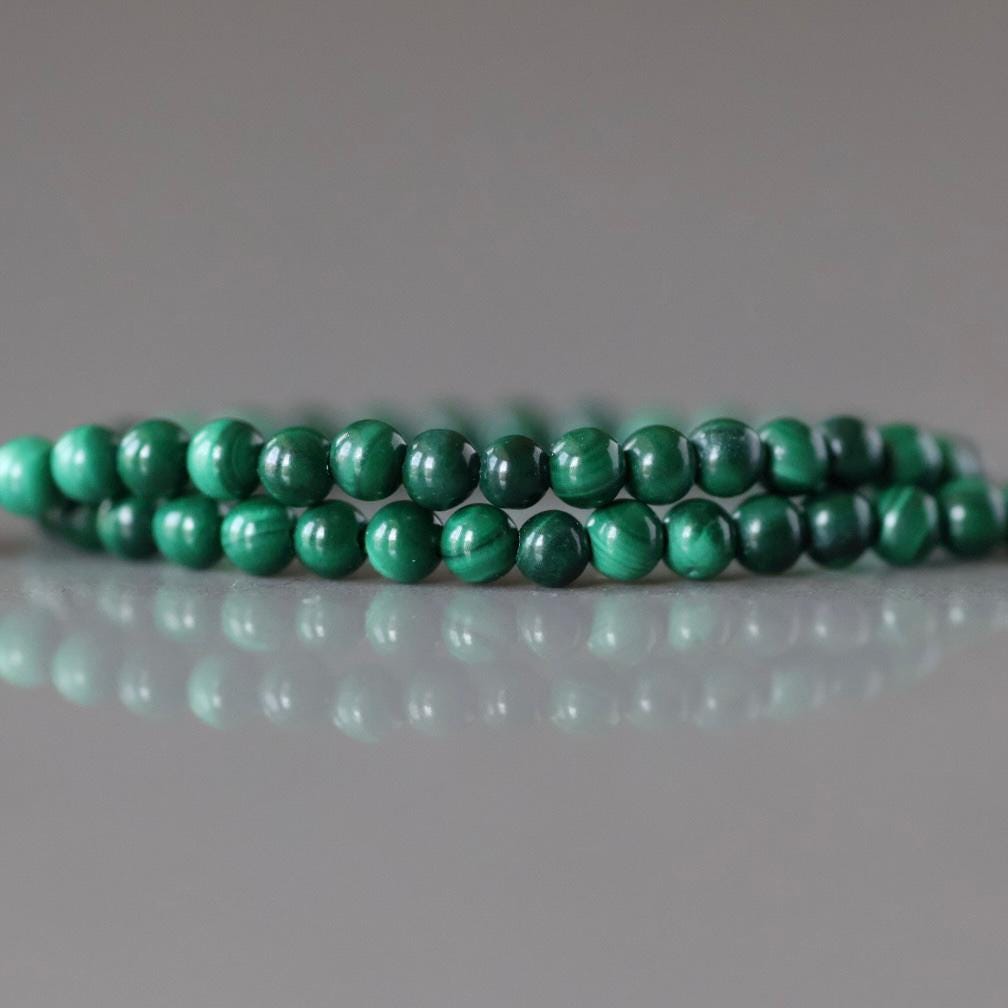 2mm Malachite Beads – Tiny Smooth Round Natural Gemstone 15" Strand