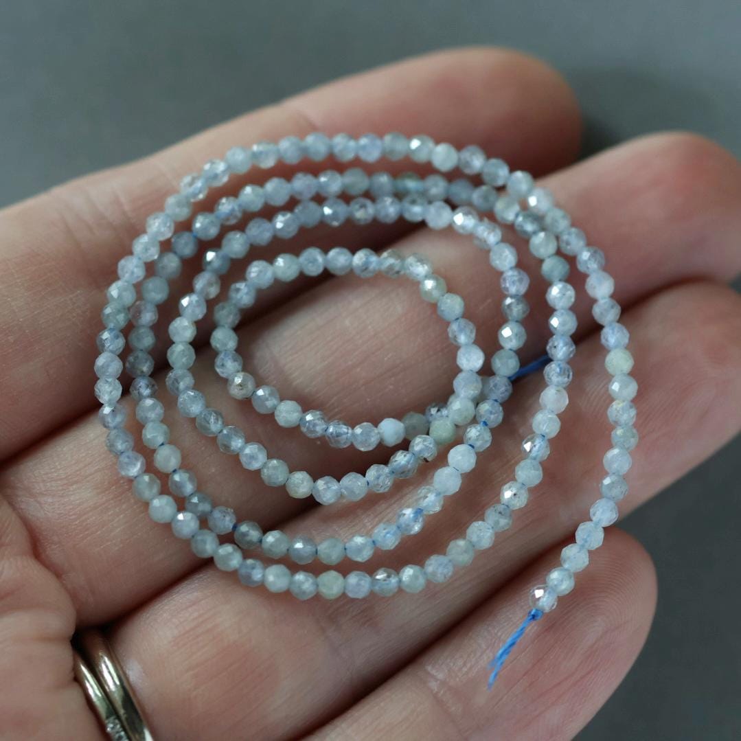 2mm Montana Sapphire Faceted Round Beads 15" - Tiny Natural Gemstone