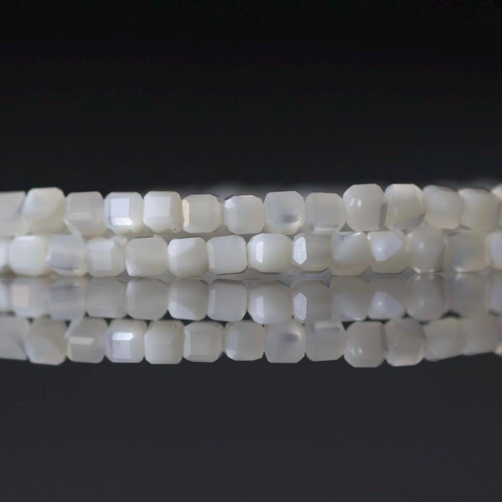 2mm Mother of Pearl Beads – Tiny Cube Natural Gemstone 15" Strand