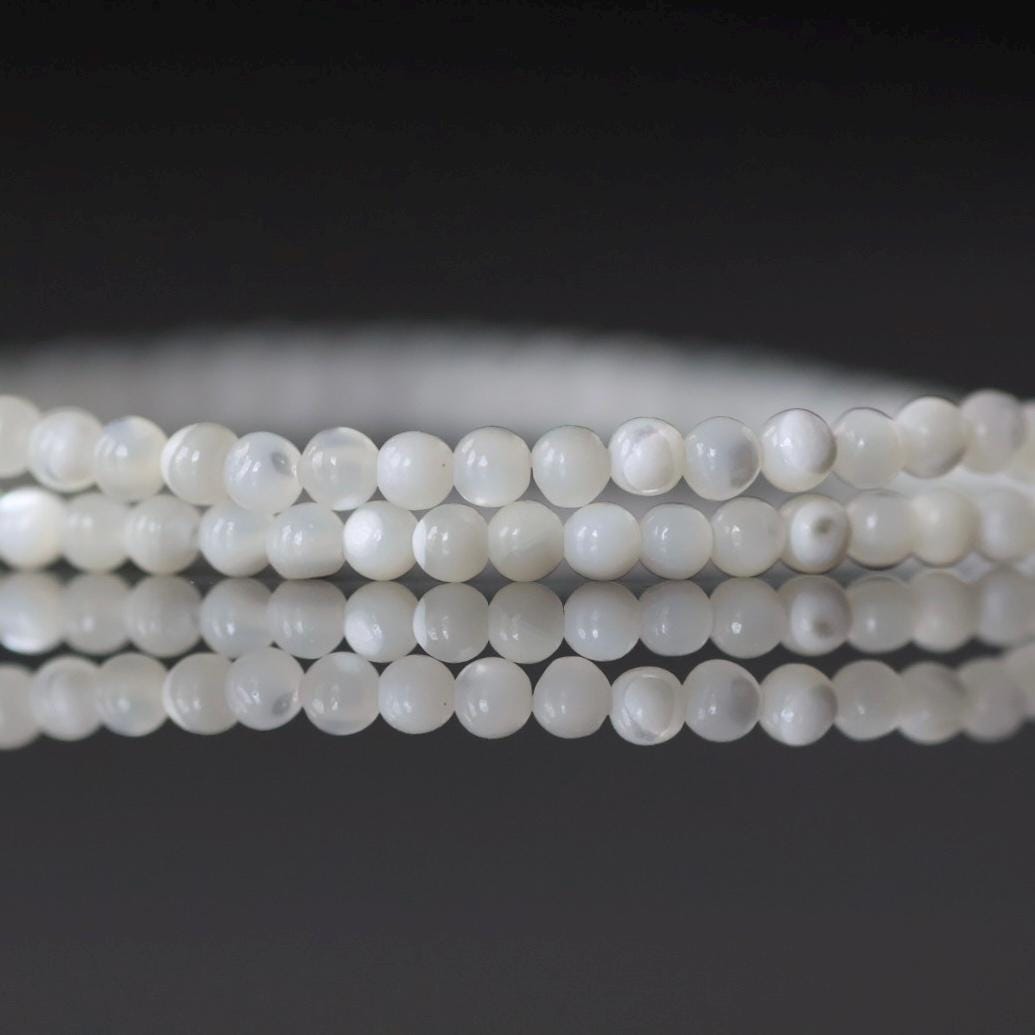 2mm Mother of Pearl Beads – Tiny Smooth Round Natural Gemstone 15" Strand