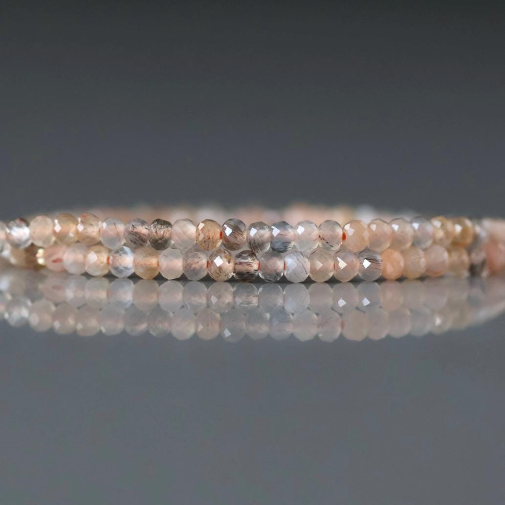 2mm Multi Color Sunstone Beads - Tiny Faceted Rondelle Natural Gemstone 15" Strand