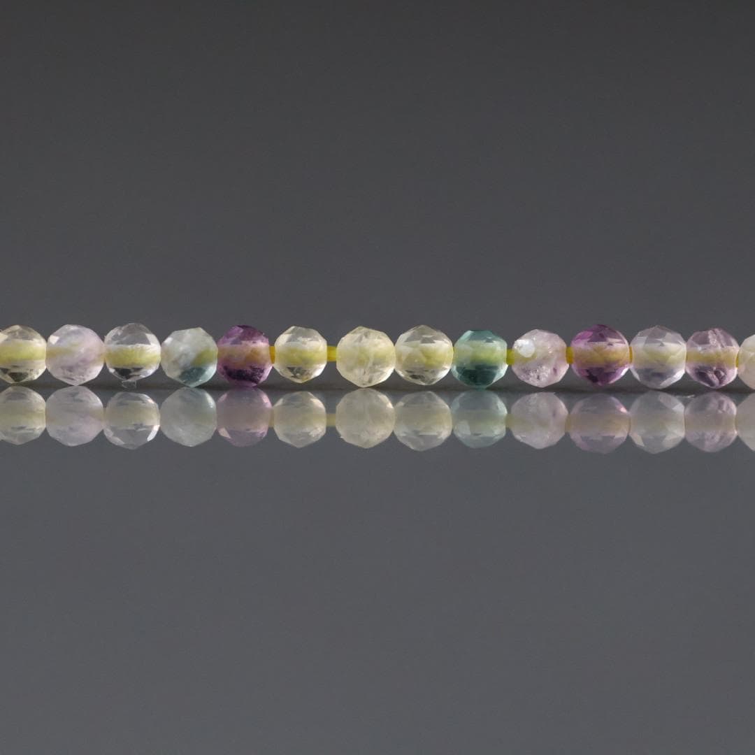 2mm Multi Fluorite Beads - Tiny Faceted Round Natural Gemstone 15" Strand
