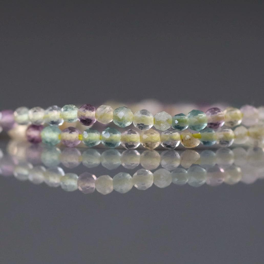 2mm Multi Fluorite Beads - Tiny Faceted Round Natural Gemstone 15" Strand