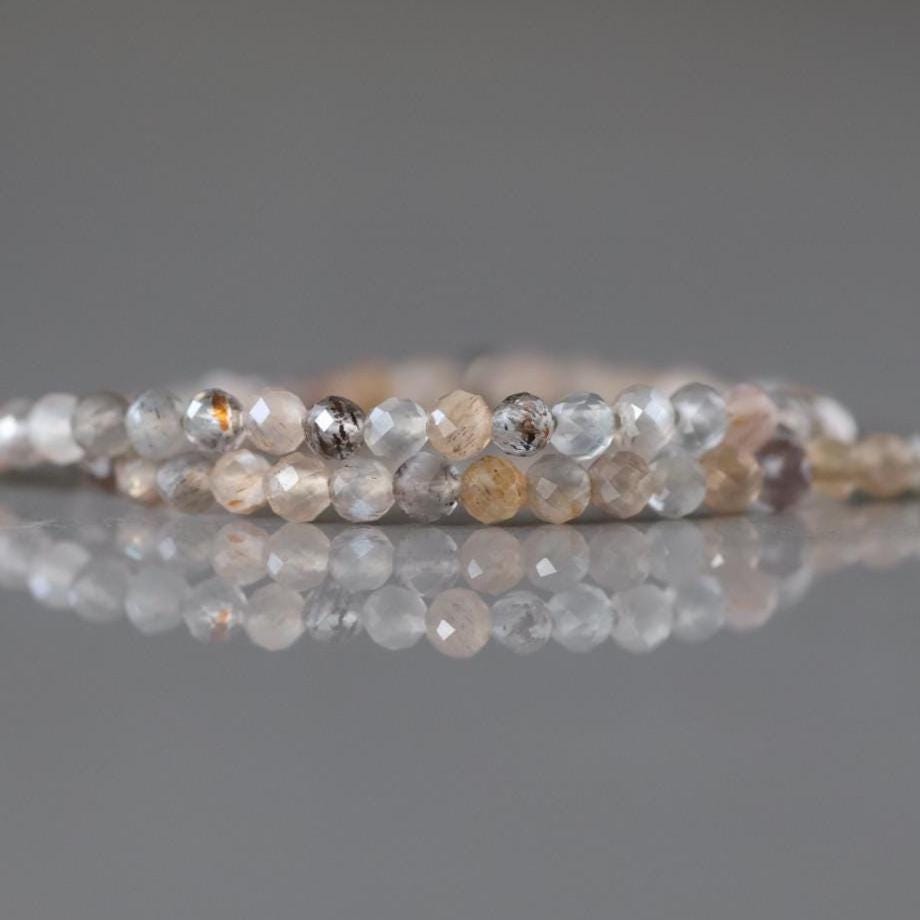 2mm Multi Moonstone Beads – Tiny Faceted Round Natural Gemstone 15" Strand