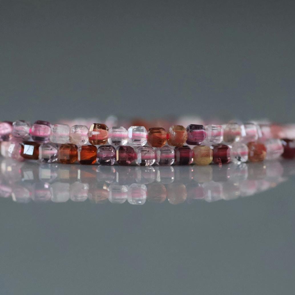 2mm Multi Spinel Beads - Tiny Faceted Cube Natural Gemstone 15" Strand