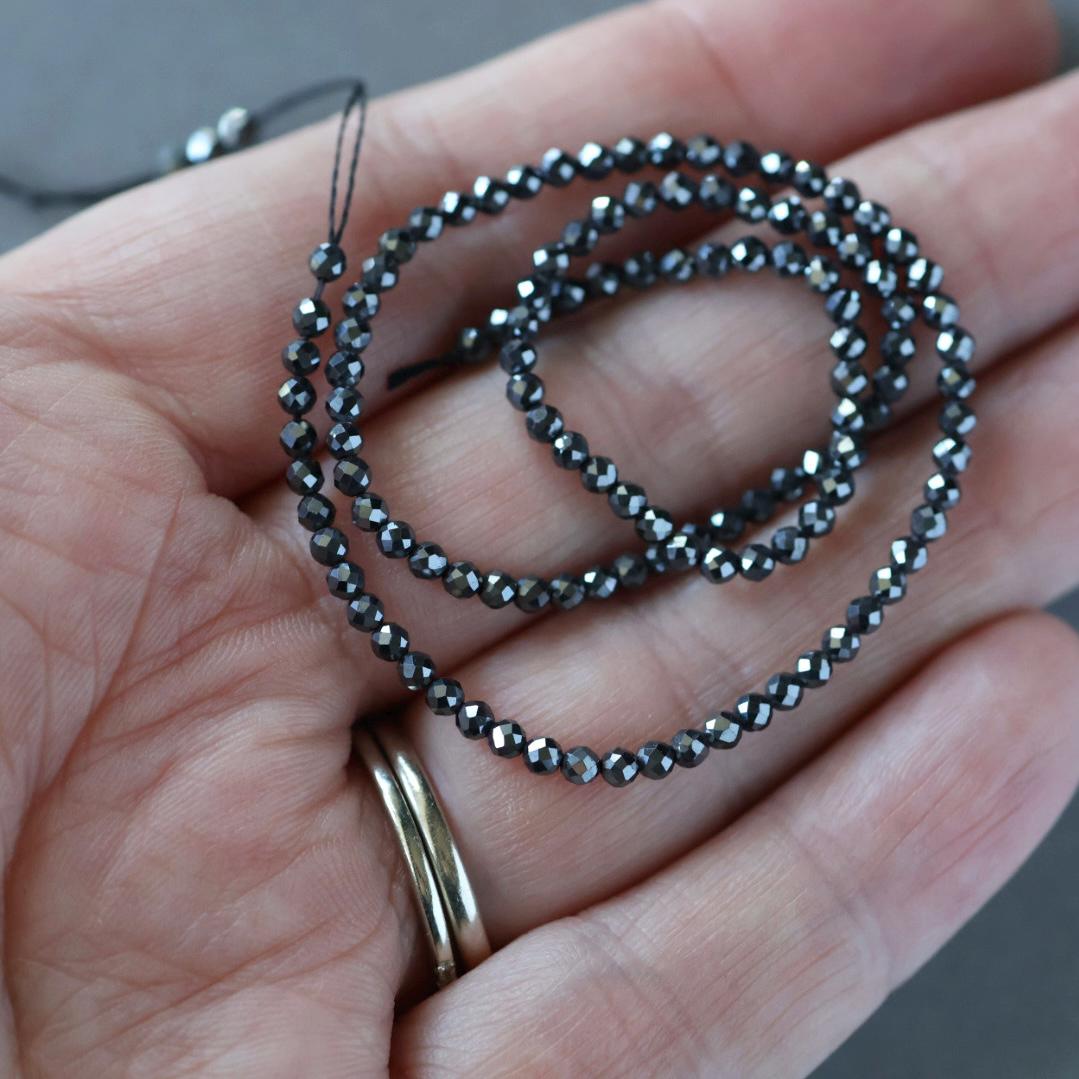 2mm Natural Hematite Beads – Tiny Faceted Round Natural Gemstone 15" Strand