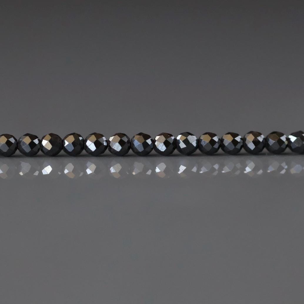 2mm Natural Hematite Beads – Tiny Faceted Round Natural Gemstone 15" Strand