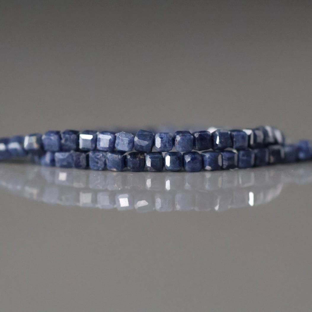 2mm Natural Sapphire Beads - Tiny Faceted Cube Natural Gemstone 6" Strand