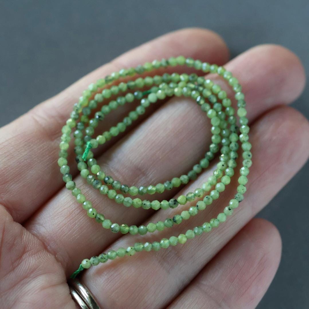 2mm Nephrite Jade Beads - Tiny Round Faceted Natural Gemstone 15" Strand