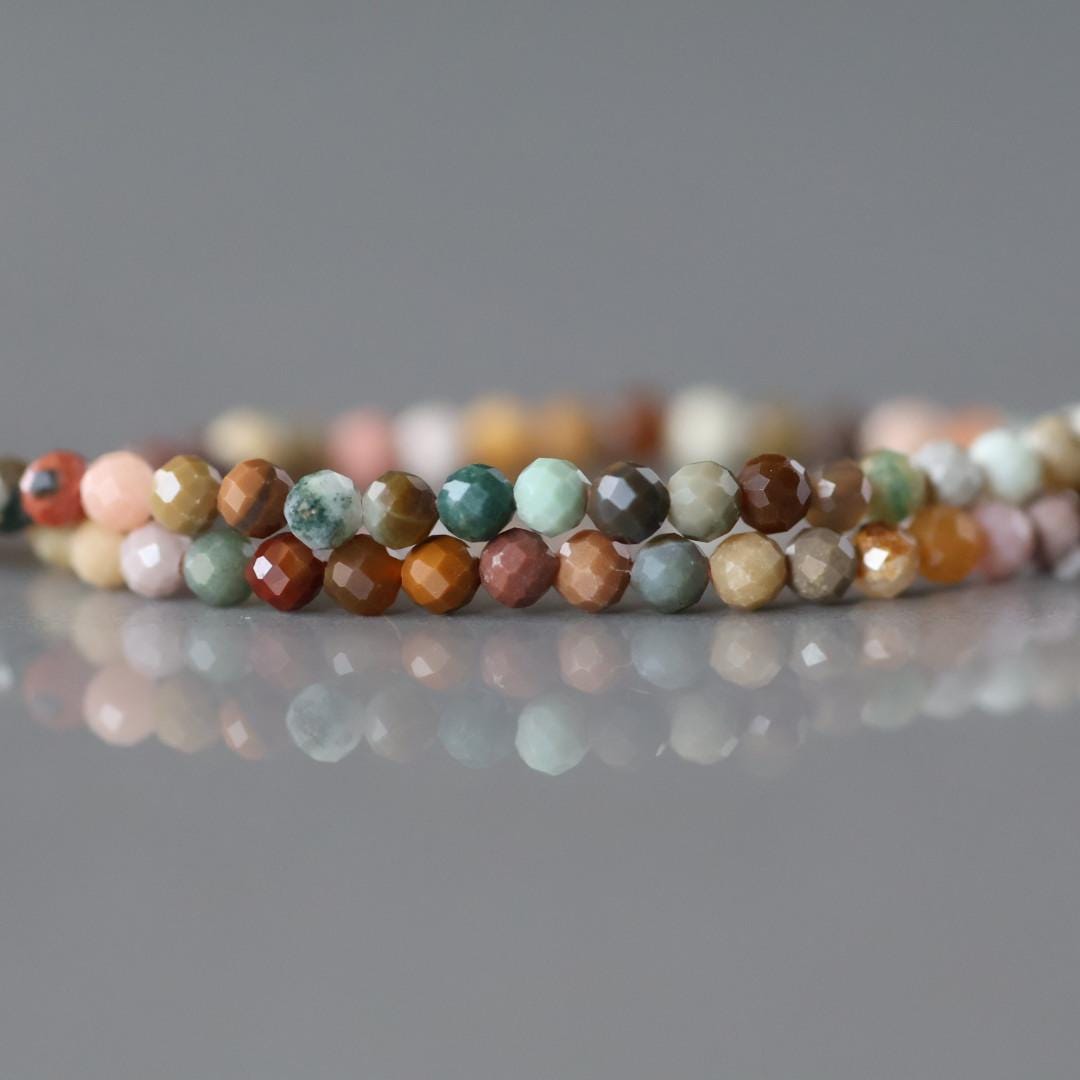 2mm Ocean Jasper Beads – Tiny Faceted Round Natural Gemstone 15" Strand