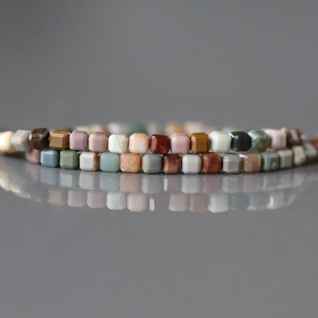 2mm Ocean Jasper Cube Beads Genuine Fancy Jasper Colorful Beads 15" Gemstone Beads for Jewelry Making