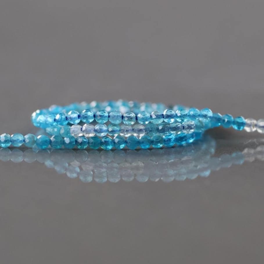 2mm Ombre Blue Apatite Beads – Tiny Faceted Round Natural Gemstone 15" Strand
