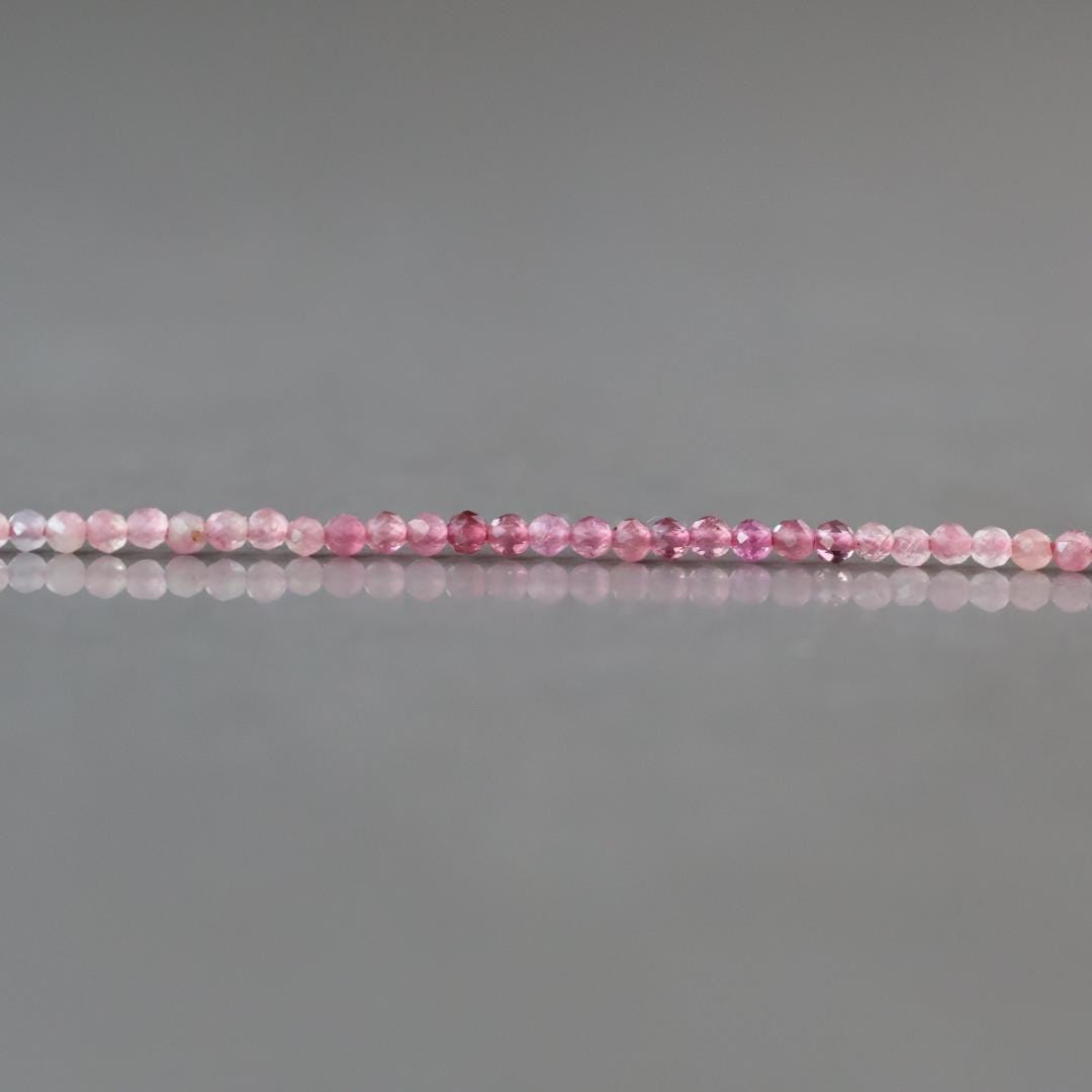 2mm Ombre Pink Tourmaline Beads – Tiny Faceted Round Natural Gemstone 15" Strand