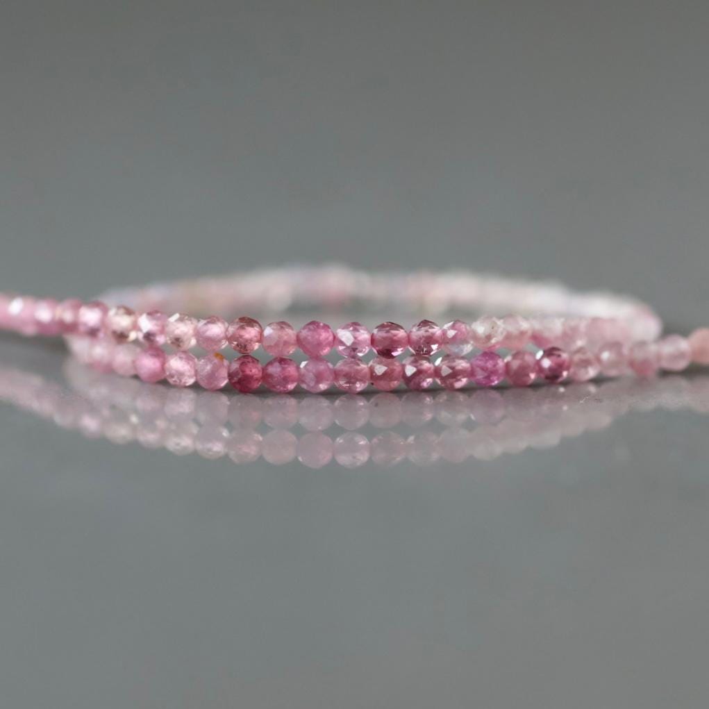 2mm Ombre Pink Tourmaline Beads – Tiny Faceted Round Natural Gemstone 15" Strand