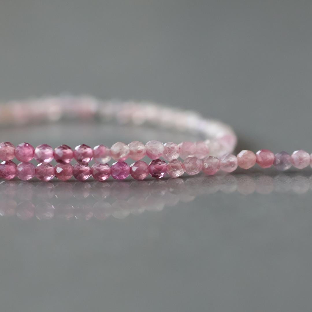 2mm Ombre Pink Tourmaline Beads – Tiny Faceted Round Natural Gemstone 15" Strand