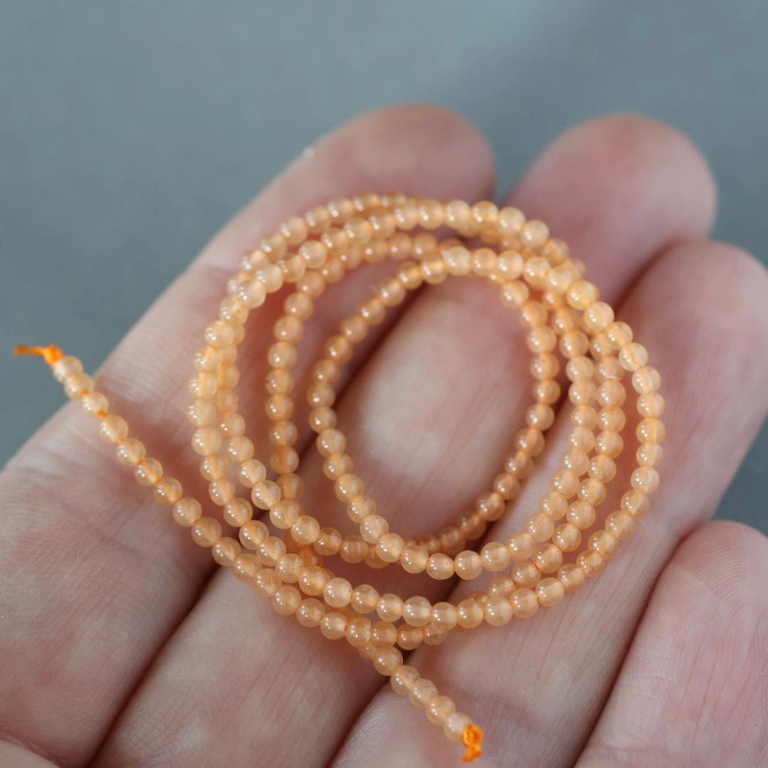 2mm Orange Aventurine Beads – Tiny Smooth Round Natural Gemstone 15" Strand