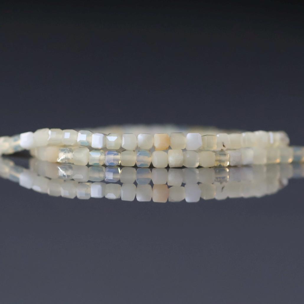 2mm Pastel Yellow Opal Beads - Tiny Cube Natural Gemstone 15" Strand